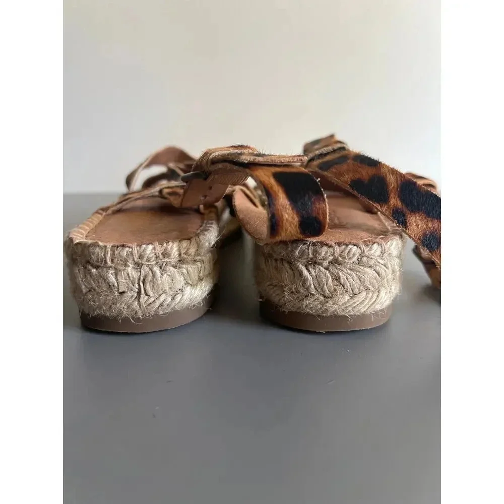 Madewell Espadrille Sandals 8‎ Brown Leopard Calf Hair Platform AM193 Boho Chic